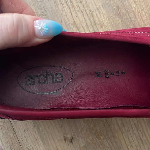 Arche Red Nubuck Leather Flats Loafers Size 8 Contrast Stitching - Picture 8 of 11